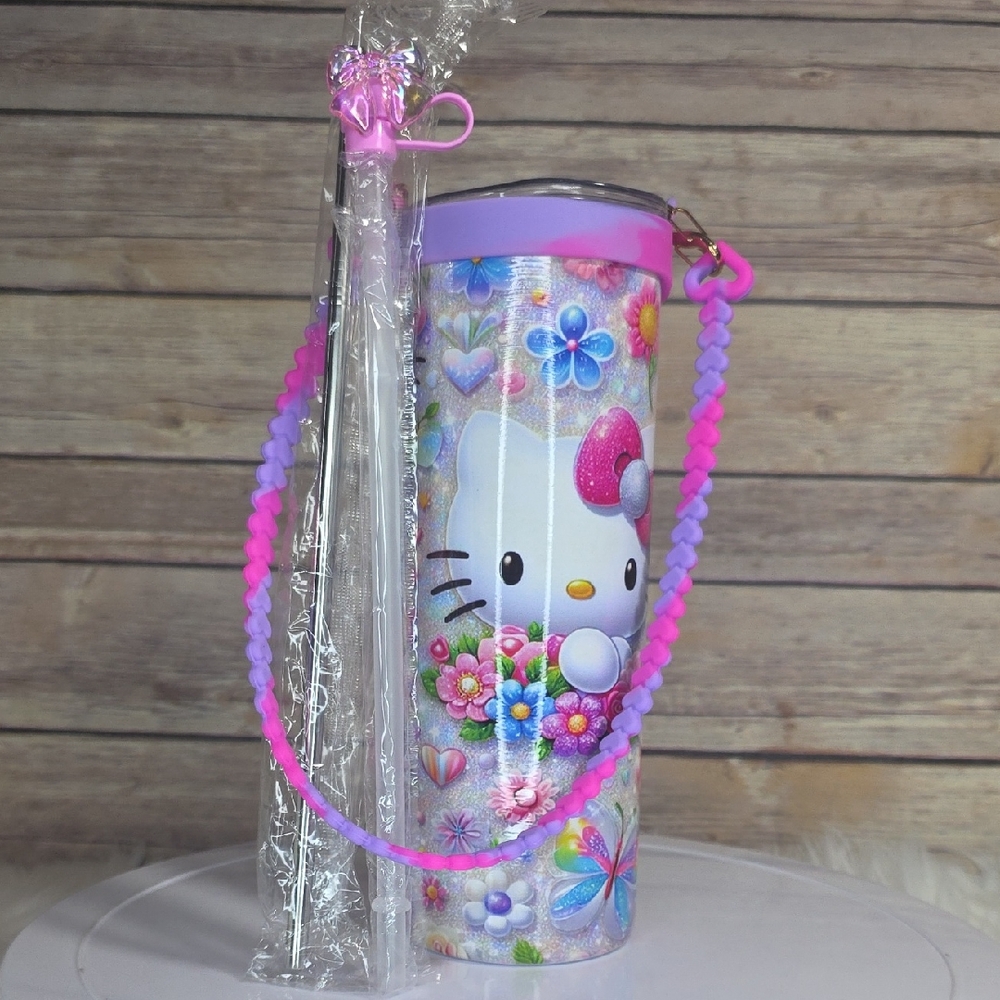 Hello Kitty Floral Iridescent Tumbler with Pink Strap